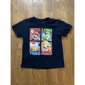 Nintendo Super Mario Bros Mario Luigi Toad Peach Kids Black Graphic Tee Shirt SM